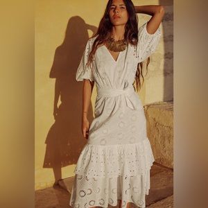 ZARA BELTED EMBROIDERED MIDI DRESS